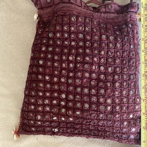 Glass Beaded Detail Burgundy Crossbody Tote * Boho * Hippie * Ethnic * Handmade - Picture 12 of 15